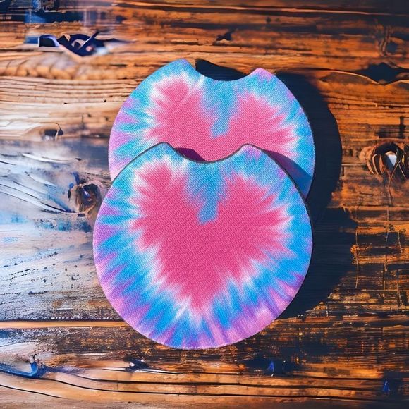 Tie Dye Heart Car Coaster Set - Picture 3 of 8